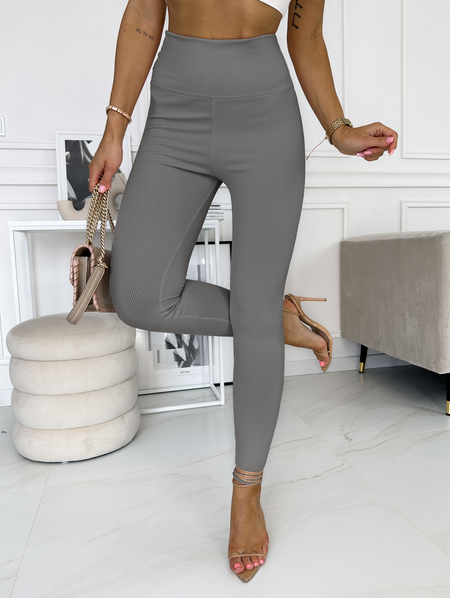 Szare prążkowane legginsy