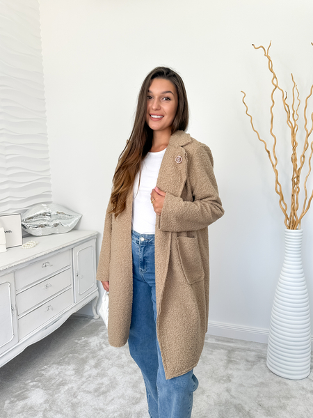 Ciemny beż dłuższy płaszcz baranek Taylor