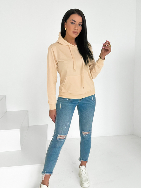 Piaskowa klasyczna bluza z kapturem