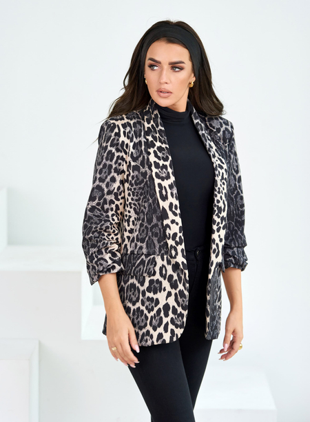 Beżowo-szary żakiet we wzór panterki