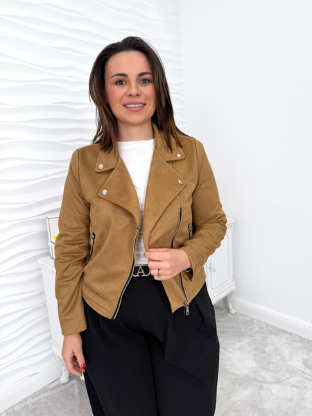 Camel zamszowa kurtka ramoneska Grace