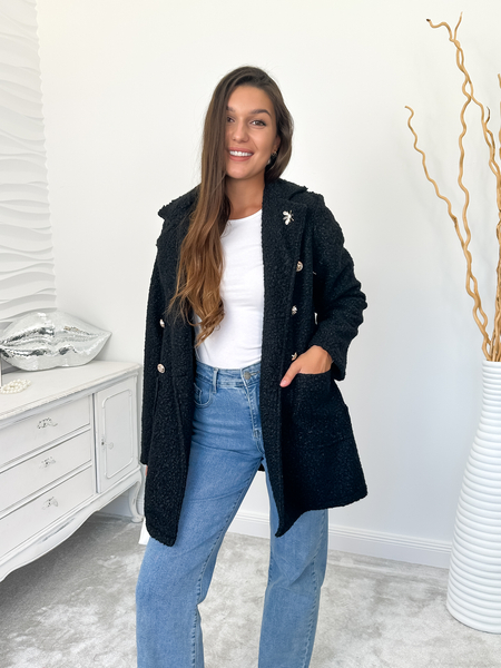 Czarny krótszy płaszcz baranek Bee