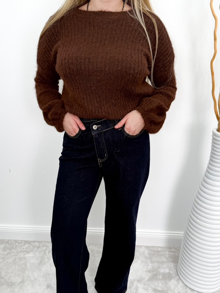 Czekoladowy moher i wełna sweter dzwonek