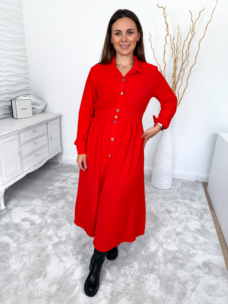 Czerwona szmizjerka maxi zapinana na guziki
