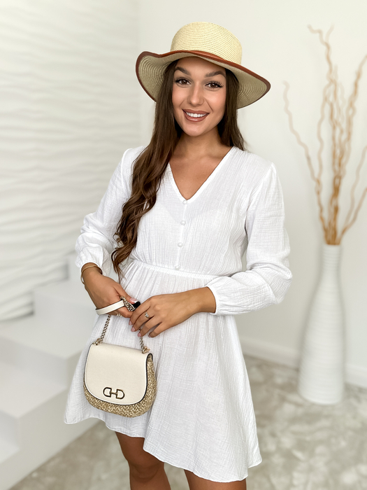 Biała muślinowa sukienka z długim rękawem Andy