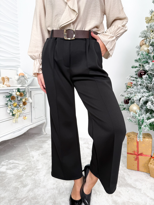 Czarne spodnie masełko szeroka nogawka w kant