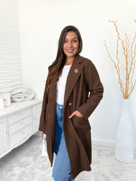 Brązowy dłuższy płaszcz baranek Taylor