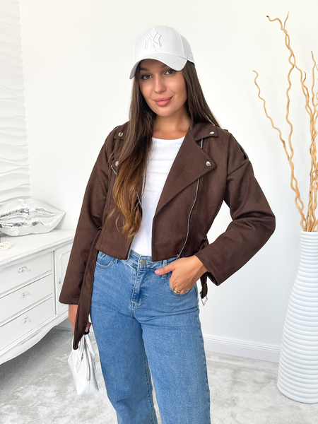 Brązowa zamszowa kurtka ramoneska