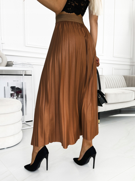 Karmelowa długa plisowana spódnica