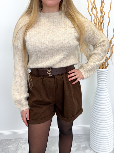 Beżowy moher i wełna sweter dzwonek