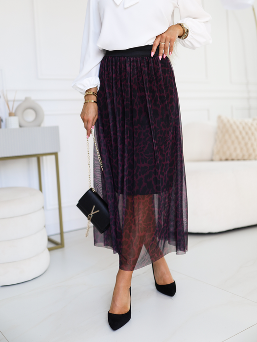 Fioletowo-czarna spódnica tiulowa we wzór panterki