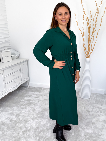 Butelkowa zieleń szmizjerka maxi zapinana na guziki