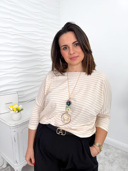 Beżowa bluzka sweterkowa w paski Alexis