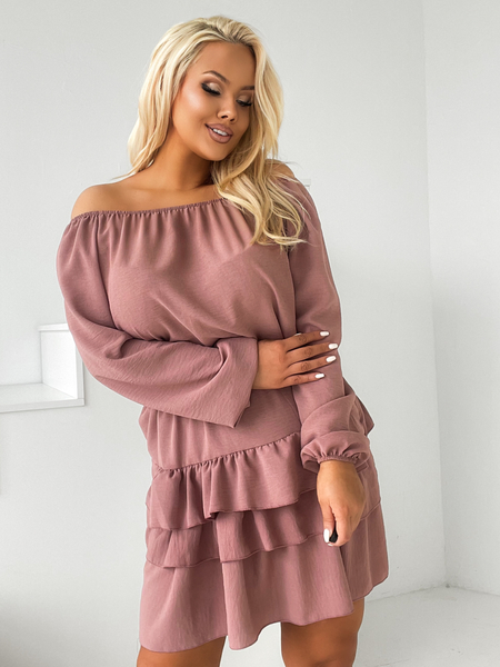 Brudny róż sukienka hiszpanka z falbanami Mia