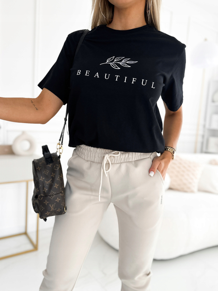 Czarny t- shirt z nadrukiem "Beautiful"