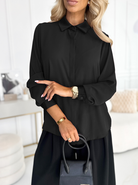 Czarna elegancka koszula z satynowym wykończeniem