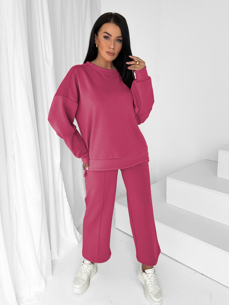Fuksja komplet dresowy z szeroką nogawką