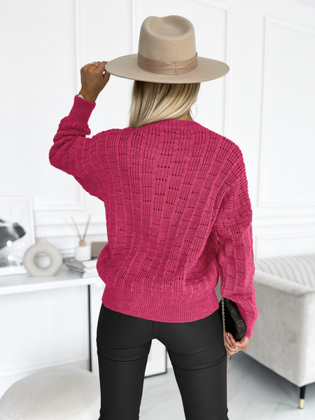 Fuksja ażurowy sweter Luna