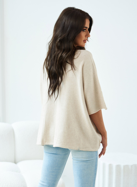 Nude dzianinowa bluzka oversize z dekoltem w serek