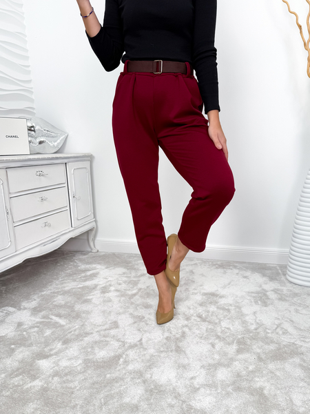 Bordowe ocieplane spodnie masełko