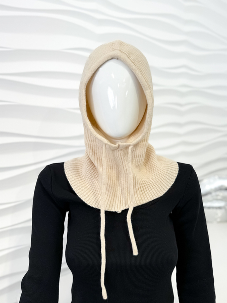 Beżowa balaklawa z wełną komin z kapturem