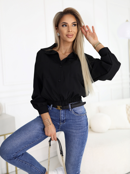 Czarna krótka koszula ze ściągaczem Werona