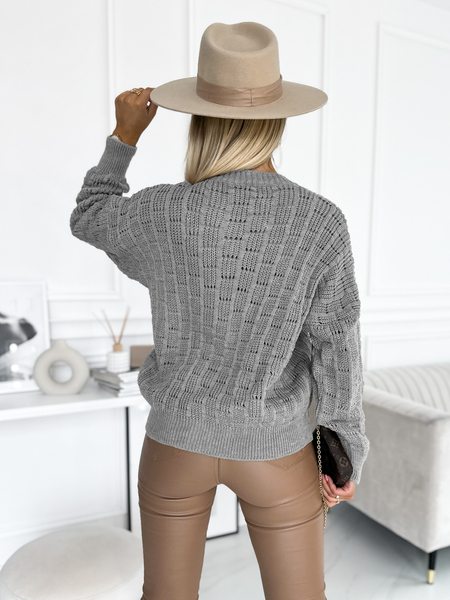 Szary ażurowy sweter Luna