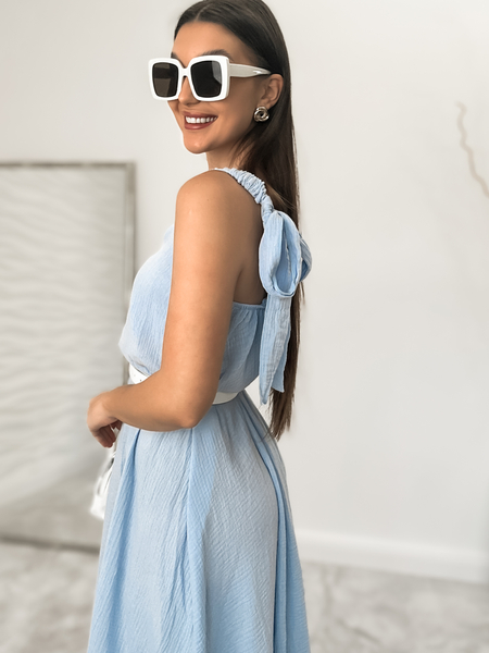Błękitna muślinowa sukienka na ramiączkach Niki