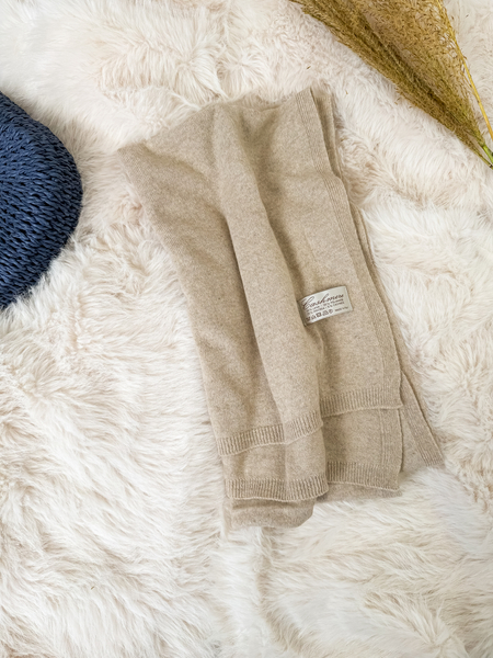 Beżowy z kaszmirem i wełną komplet czapka + szalik