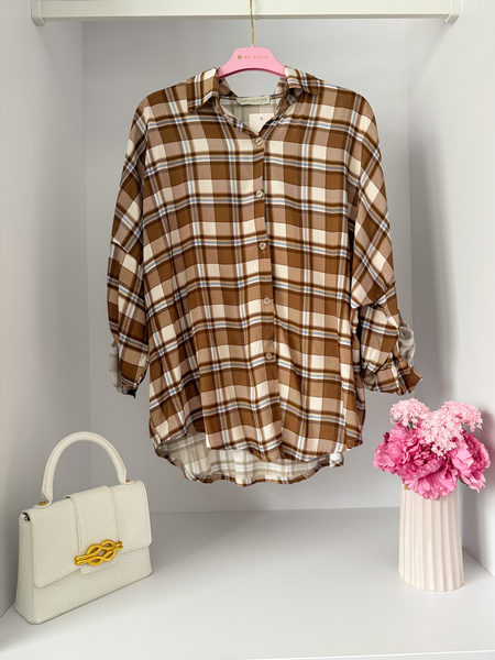 Brązowo-żółta koszula w kratkę