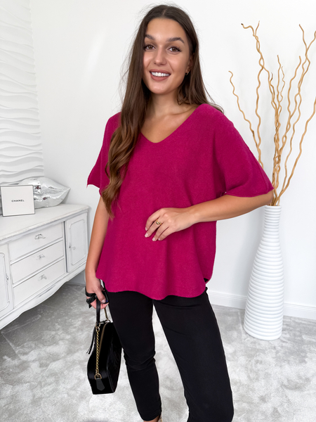 Jagodowy sweter z krótkim rękawem Dalia III