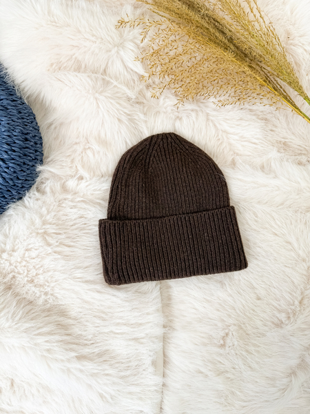 Czekoladowy z kaszmirem i wełną komplet czapka + szalik