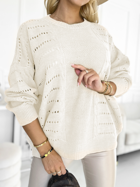 Śmietankowy ażurowy sweter Stella