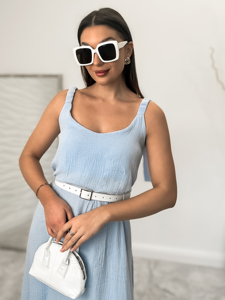 Błękitna muślinowa sukienka na ramiączkach Niki