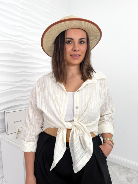 Żółta ażurowa bawełniana koszula w paski