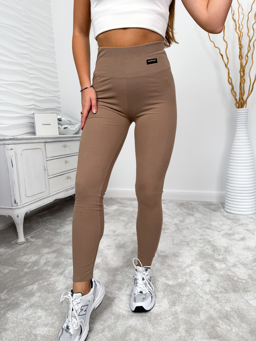 Beżowe bambusowe legginsy z wysokim stanem