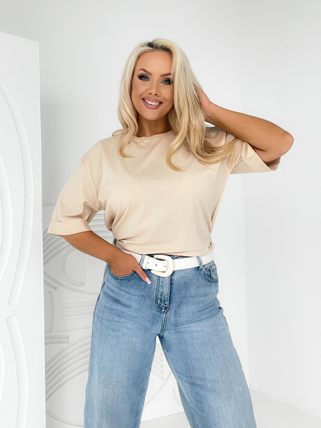 Beżowa bluzka z okrągłym dekoltem Vega