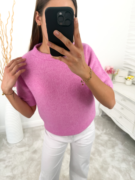 Różowy sweter baby alpaca z krótkim rękawem