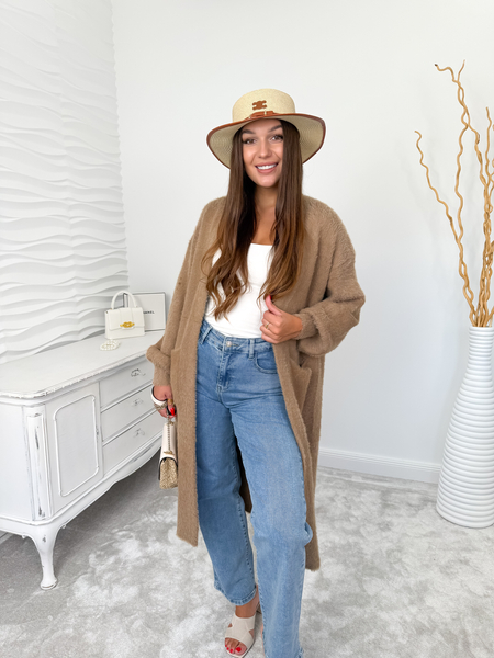 Brązowy długi kardigan fluffy