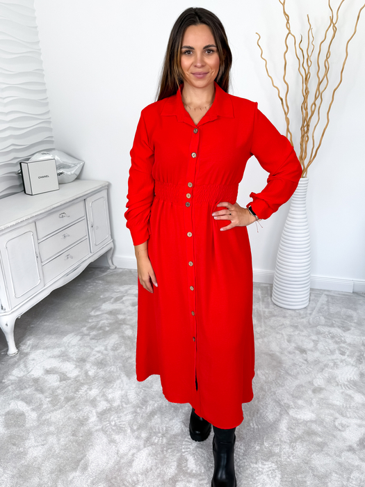 Czerwona szmizjerka maxi zapinana na guziki