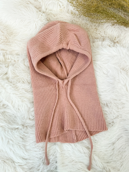 Różowa balaklawa z wełną komin z kapturem