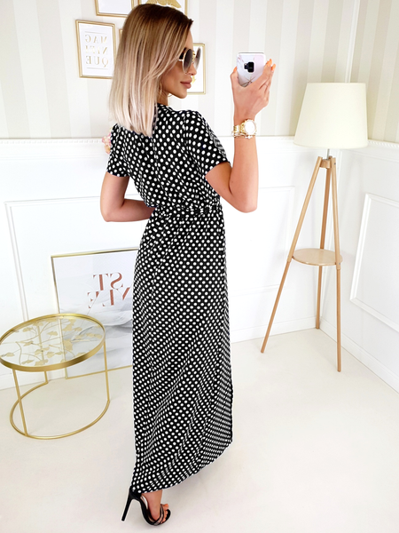 Czarna długa sukienka w kropki Coral