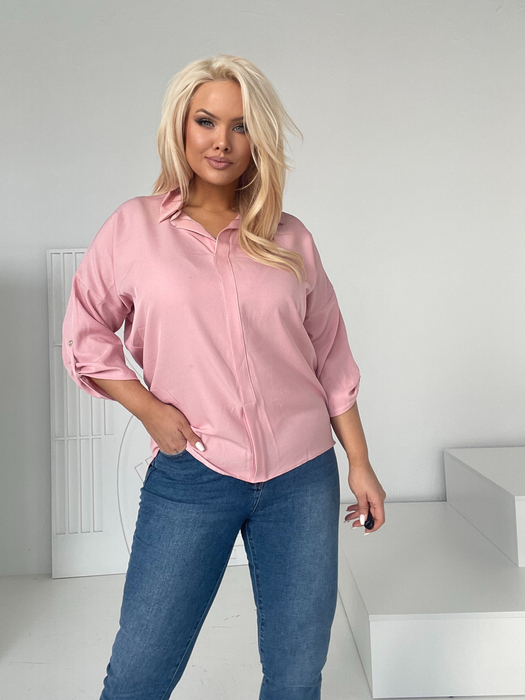Różowa elegancka bluzka z kołnierzykiem Clara