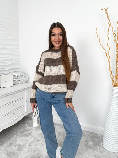 Fango + beż miękki sweter w pasy