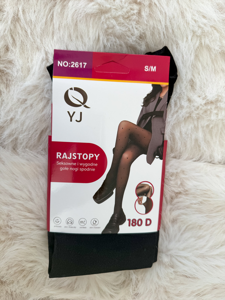 Czarne rajstopy w kropki z efektem second skin 180 DEN