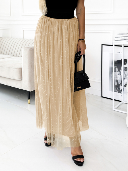 Nude tiulowa spódnica w drobne kropeczki