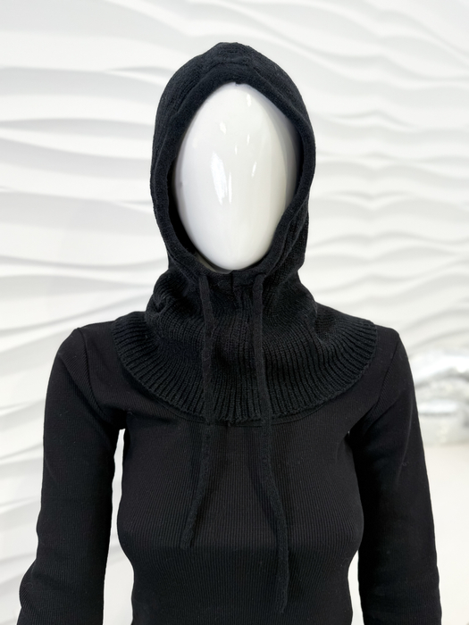 Czarna balaklawa z wełną komin z kapturem