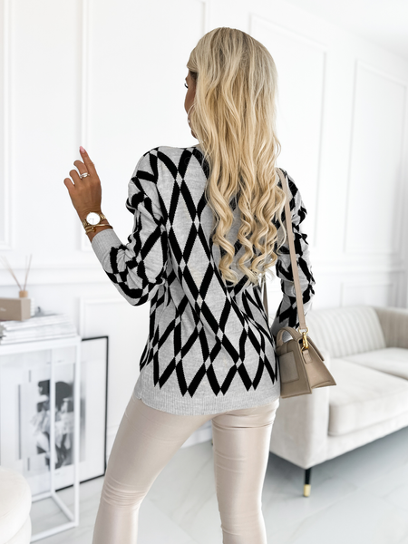 Szary kardigan w romby