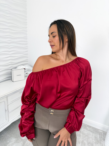 Bordowa satynowa bluzka hiszpanka Isla