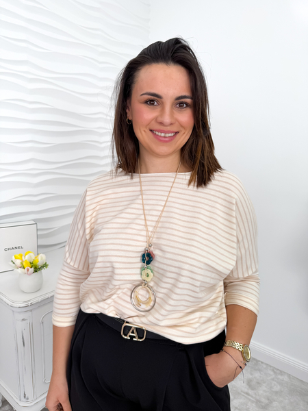 Beżowa bluzka sweterkowa w paski Alexis